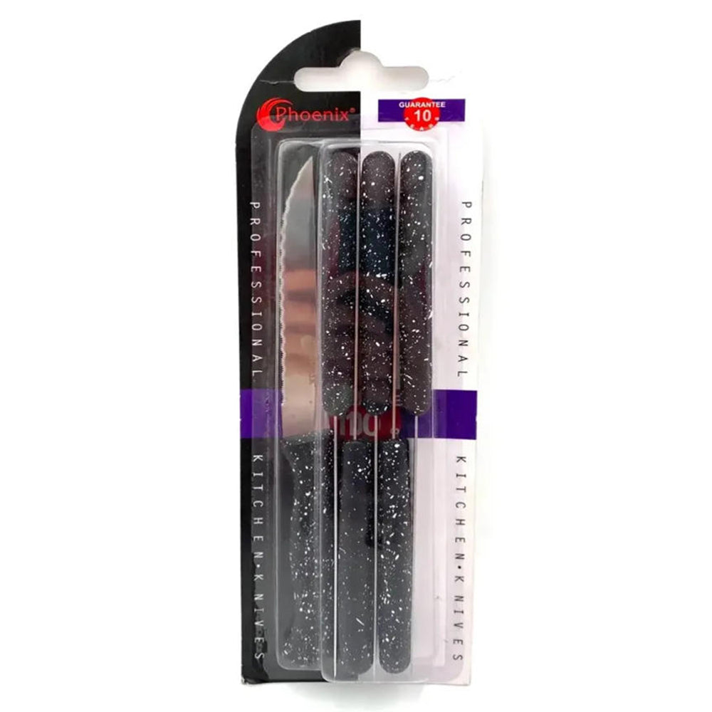 Phoenix 6-Pcs 11cm Marble Kitchen Fruit Knives Simple Design – Black